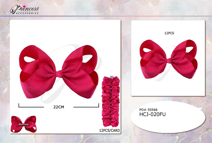 Hair- Fuchsia Big Hair Bows HCJ-020FU (12pc strip)