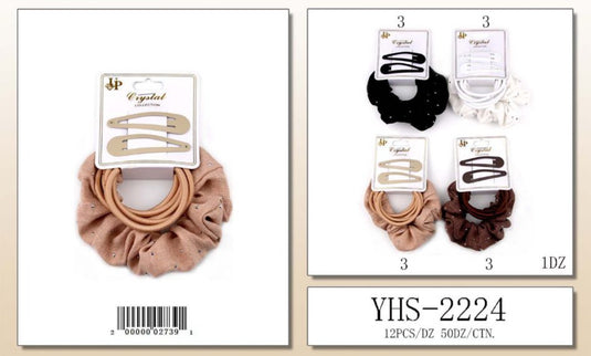 Hair- Assorted Hair Scrunchie YHS-2224 (12pc pack)