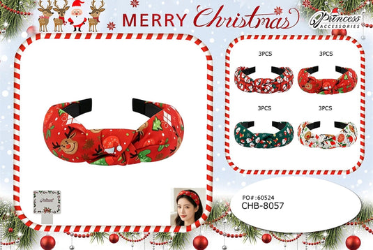 Hair-Knotted Christmas Print Headbands CHB-8057 (12pc pack)