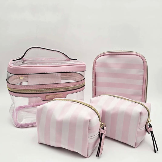 Novelties-Simply Bella 4pc Makeup Bags MKB1000-Pink Stripes (1 pc)