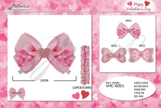 Hair- Valentine Assorted Heart Hair Bows VHC-6001 (12pc strip)