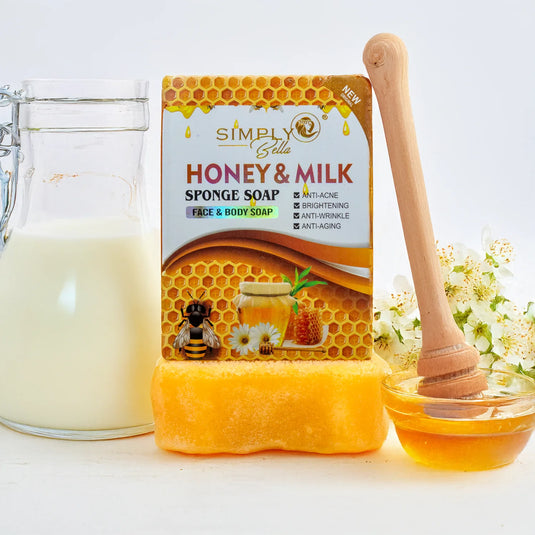 Skincare-Simply Bella Honey & Milk Sponge Soap SIM060 ($2 each, 24pc display)