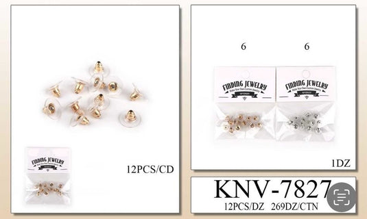 Jewelry- Gold/Silver Earring Back Stopper Replacements KNV-7827 (12pc pack)