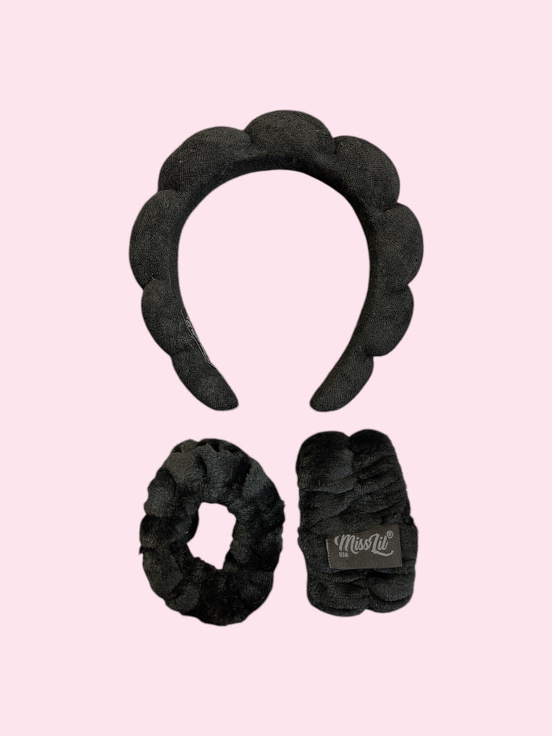 Load image into Gallery viewer, Hair- Miss Lil Spa headband &amp; Wristband Set BLACK MLHB-02 (6pc bundle, $2.50 each)
