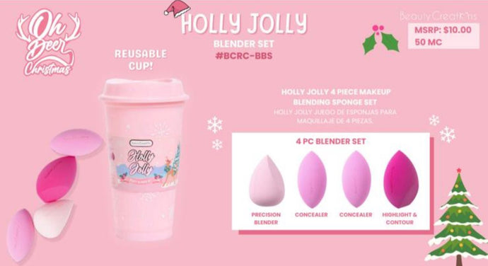 Face-Beauty Creations OH Deer Holly Jolly Blender Set #BCRC-BBS (4pc bulk, $5.50 each)