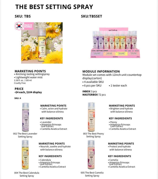 Skincare-Moira The Best Setting Spray #TBSSET ($4 each, 24pc display + tester)