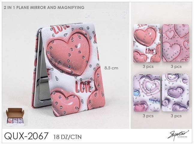 Accessories- Assorted Heart Compact Mirror QUX-2067 (12pc box)