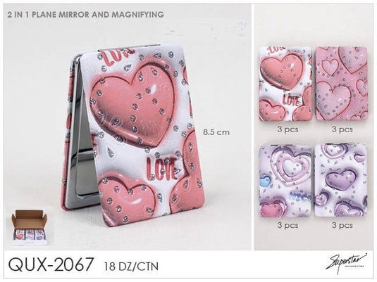 Accessories- Assorted Heart Compact Mirror QUX-2067 (12pc box)