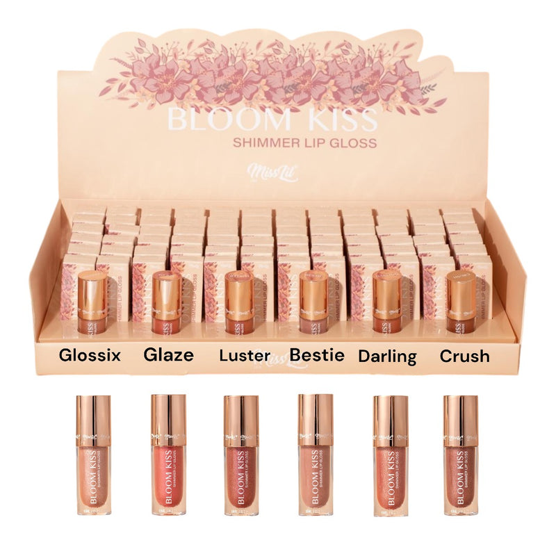 Load image into Gallery viewer, Lips- Mis Lil Bloom Kiss Shimmer Lip Gloss Display MLSLG-07 (72pc display+ testers)
