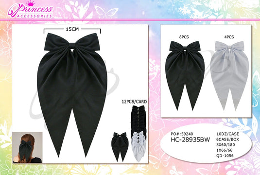 Hair-Black And White Hair Bow  HC-28935BW (12pc strip)