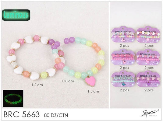 Jewelry- Glow In the Dark Butterfly/ Heart Bracelet BRC-5663 (12pc pack)