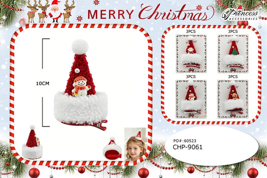 Hair-Knitted Santa Hat Hair Clips CHP-9061 (12pc pack)