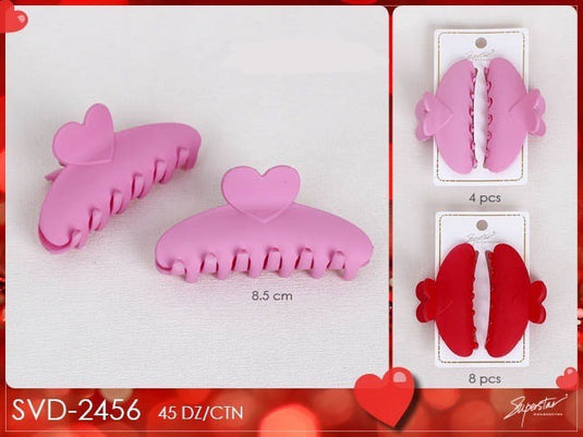 Hair- Valentine 2pc Heart Hair Clips SVD-2456 (12pc pack)