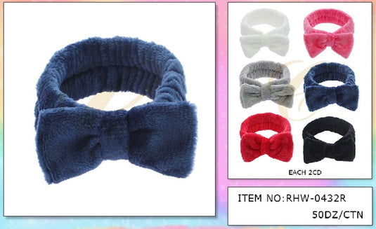 Accessories-Fluffy Bow Spa Headband RHW-0432R (12pc pack)