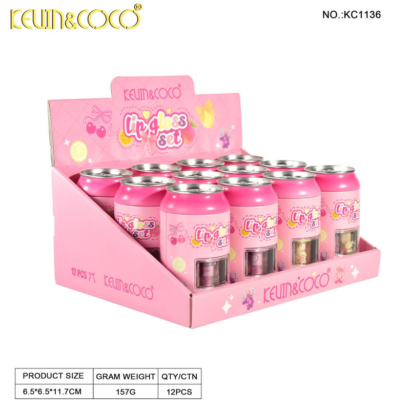 Load image into Gallery viewer, Lips-Kevin&amp;Coco Soda Can Lip Gloss Set KC1136 ($3.25 each, 12pc display)

