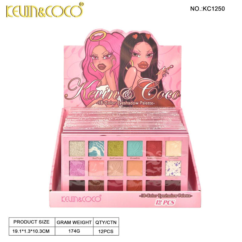 Load image into Gallery viewer, Eyes-Kevin&amp;Coco 18 Color Eyeshadow Palette KC1250 ($3 each, 12pc display)
