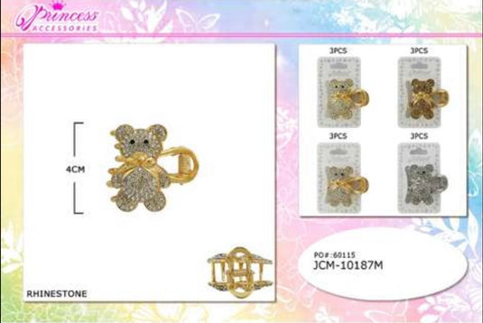 Hair-Teddy Bear Metal Jaw Hair Clip JCM-10187M (12pc pack)