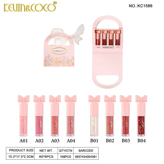 Lips-Kevin&Coco Ribbon 4 Colors Lip Gloss Set KC1586 ($3 each, 6pc display)