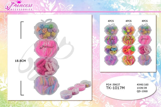 Hair-Mini Apple Rubber Band, Hair Clip And Hair Tie TK-1017M (12Pc Pack)