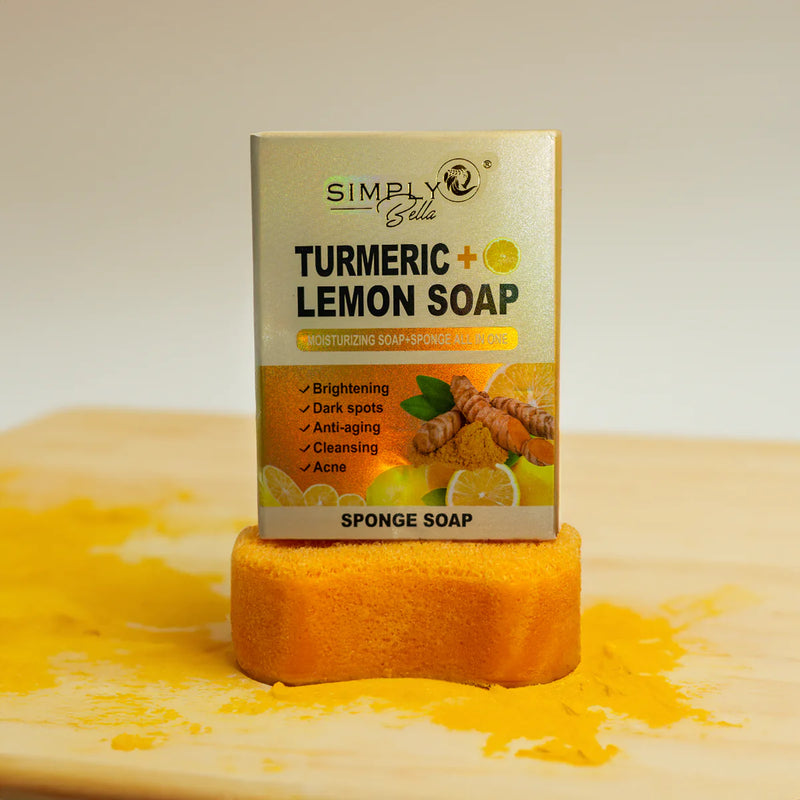 Load image into Gallery viewer, Skincare- Simply Bella Turmeric Lemon Moisturizing Soap + Sponge All In One SIM016 (12pc box, $2 each)
