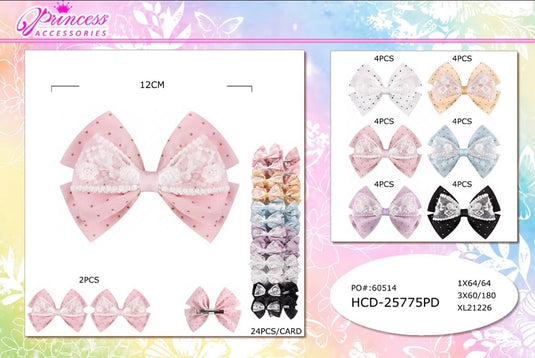 Hair-Lace Dot Tulle Hair Bow Clip in Pastels HCD-25775PD (24pc pack)