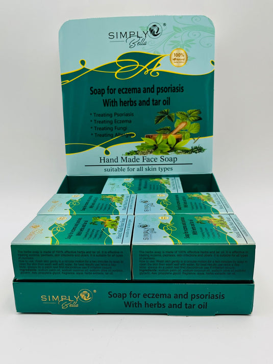 Skincare- Simply Bella Soap for Eczema & Psoriasis with Herbs & Tar Oil SIM009 (12pc box, $1.75 each)