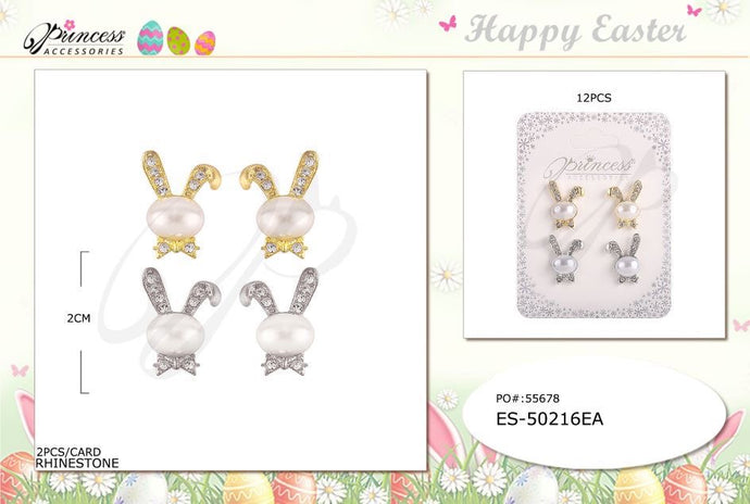 Jewelry-Easter Pearl Bunny Stud Earrings ES-50216EA (12pc pack)