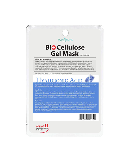 Skincare- Dear Derm Bio+Cellulose Gel Mask HYALURONIC ACID (Pack of 10)