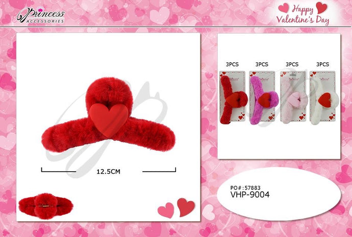 Hair- Valentine Fuzzy Hair Clip VHP-9004 (12pc pack)