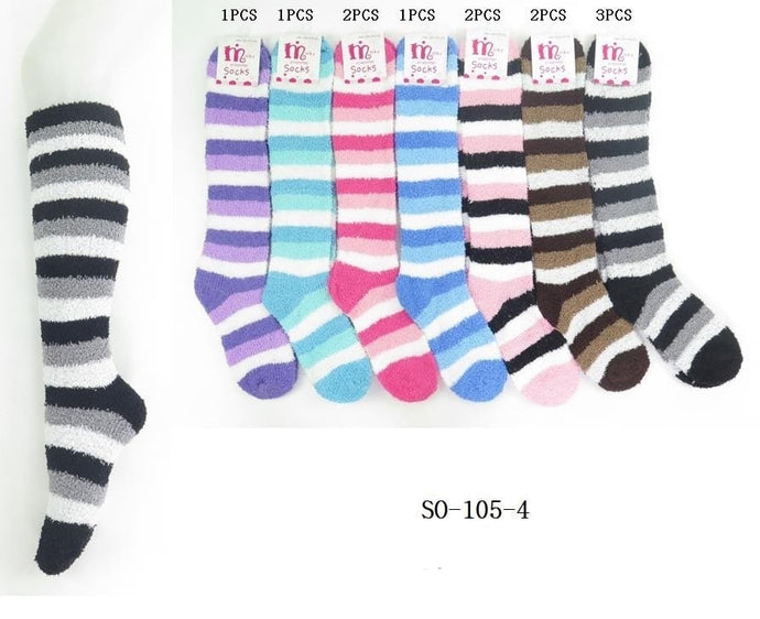 Accessories- Cozy Calf Striped Socks SO-105-4 (12pc pack)