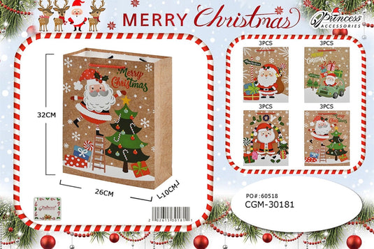 Accessories-Kraft Merry Christmas Gift Bags CGM-30181 (12pc pack)