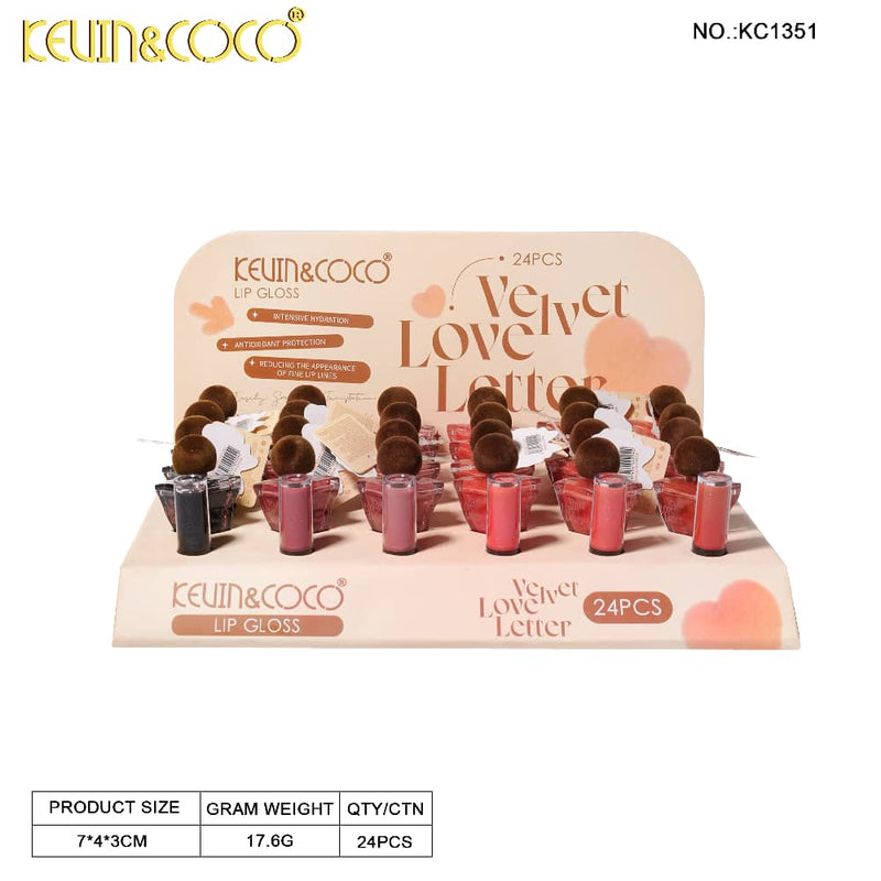 Load image into Gallery viewer, Lips-Kevin&amp;Coco Velvet Love Letter Lip Gloss KC1351 ($1 each, 24pc display)
