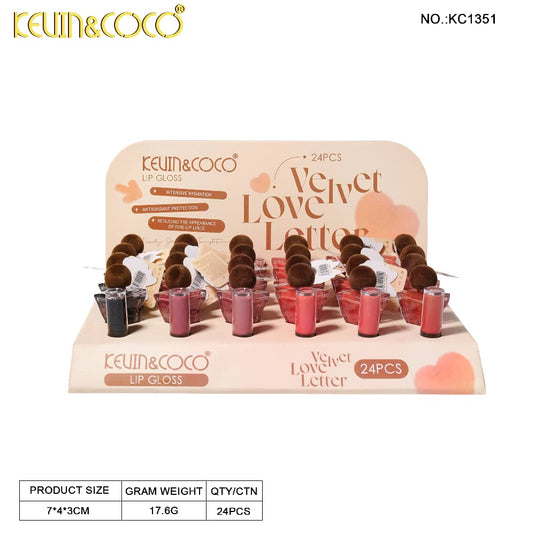 Lips-Kevin&Coco Velvet Love Letter Lip Gloss KC1351 ($1 each, 24pc display)