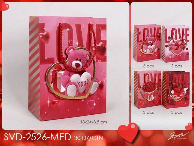 Accessories- Valentine LOVE Heart Gift Bag Medium SVD-2526-MED (12pc pack)