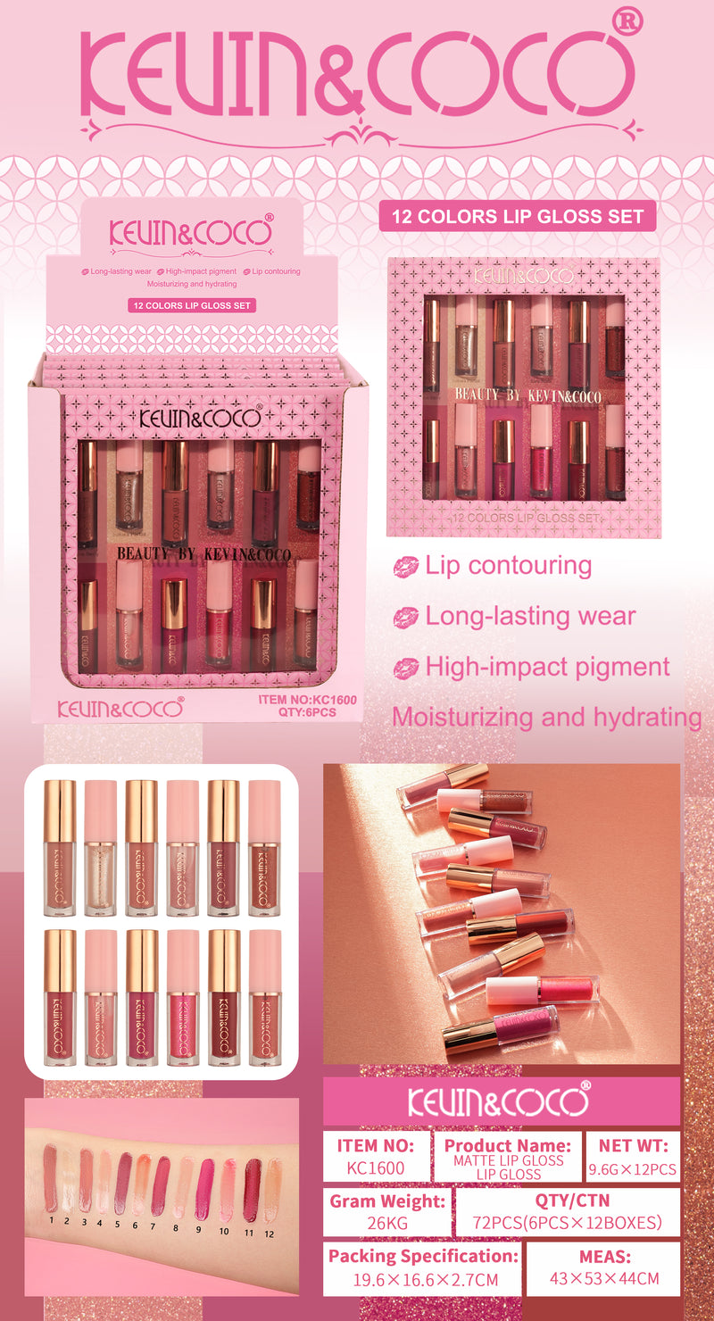Load image into Gallery viewer, Lips-Kevin&amp;Coco 12 colors  Lip Gloss Set KC1600 ($5.50 each, 6pc display)
