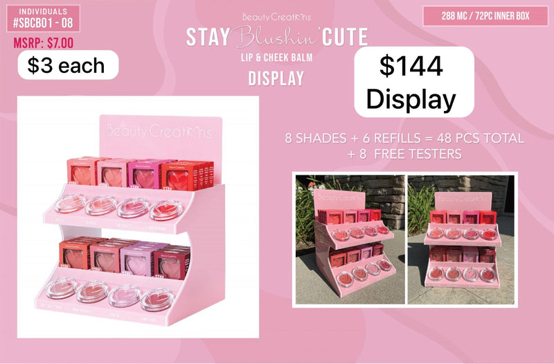 Load image into Gallery viewer, Face-Beauty Creations Stay Blushin Cute Display SBCB01 (48pc Display + 8 free testers/ $3 each unit)
