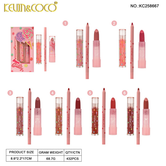 Lips-Kevin&Coco Sour Candy Lip Liner, Lip Gloss & Lipstick Set KC258667 ($2 each, 24pc display)