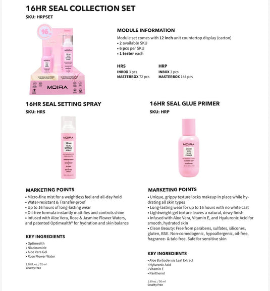 Skincare-Moira 16Hr Seal  Display HRPSET (12pc display + Testers)