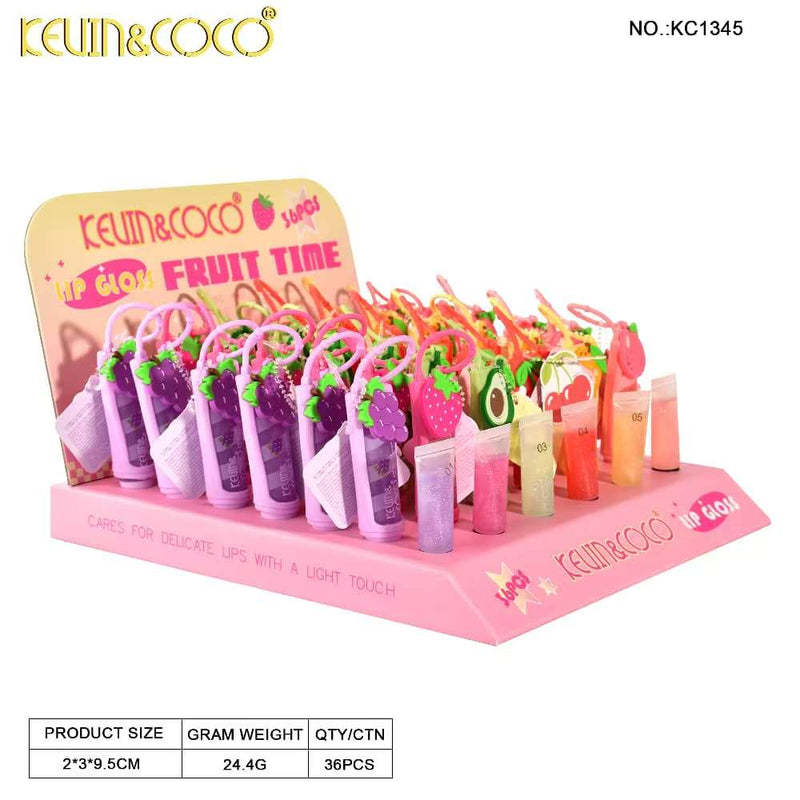Load image into Gallery viewer, Lips-Kevin&amp;Coco Fruit Time Lip Gloss Keychain KC1345 ($1 each, 36pc display)
