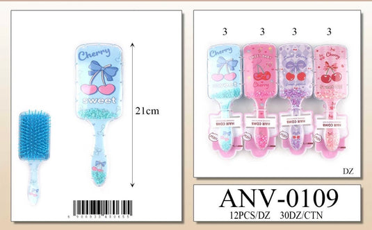 Hair-Cherry Plastic Hair Brush ANV-0109 (12pc pack)