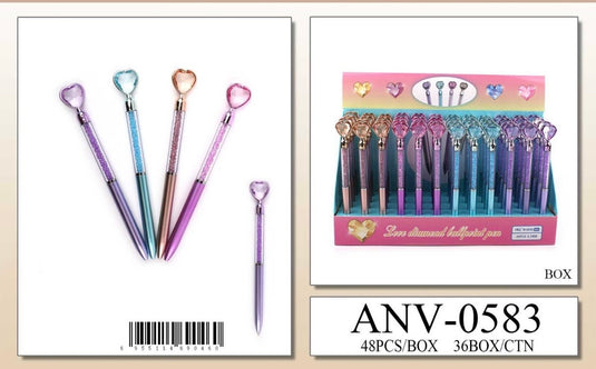 Novelties-Pen With Heart Diamond Topper ANV-0583 (48pcs display)