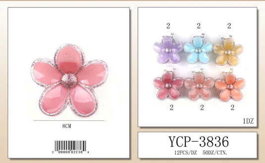 Hair-Flower Hair Clip YCP-3836 (12pc pack)