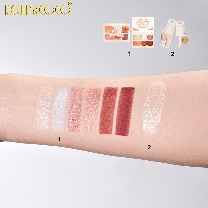 Load image into Gallery viewer, Eyes-Kevin&amp;Coco Dark Chocol Palette &amp; Lip Gloss Set KC1325 ($2.25 each, 6pc display)
