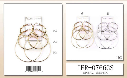 Jewelry- Silver & Gold Hoop Earrings IER-0766GS (12pc pack)