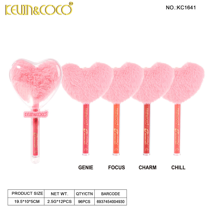 Load image into Gallery viewer, Lips-Fuzzy Heart Lip Gloss KC1641 ($1.75 each, 12pc display)
