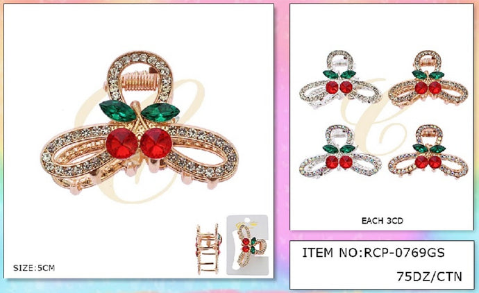 Hair-Metalic Cherry Hair Clips RCP-0769GS (12pcs pack)