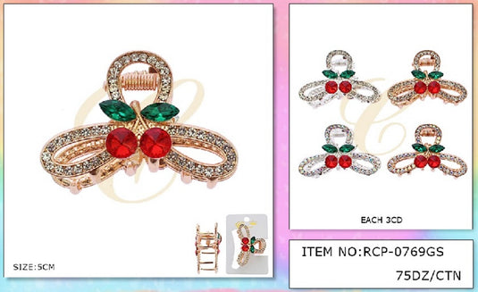 Hair-Metalic Cherry Hair Clips RCP-0769GS (12pcs pack)