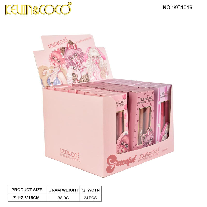 Load image into Gallery viewer, Lips-Kevin&amp;Coco Kitty Shine Lip Liner &amp; Lip Tint KC1016 ($2 each, 24pc display)

