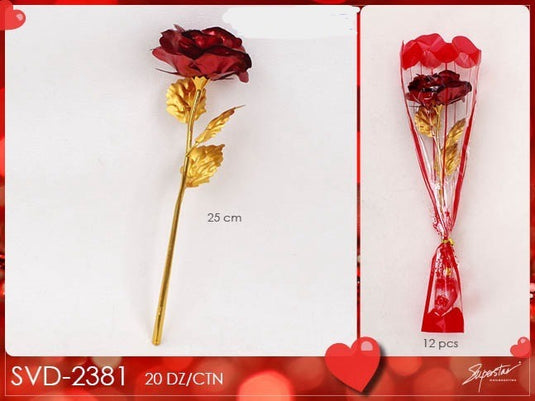 Accessories- Valentine Shiny Matte Red/Gold Rose SVD-2381 (12pc pack)