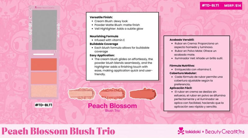 Load image into Gallery viewer, Face-Beauty Creations x Tokidoki Peach Blossom Blush Trio #TD-BLT1 ($7.50 each, 4pc bundle)
